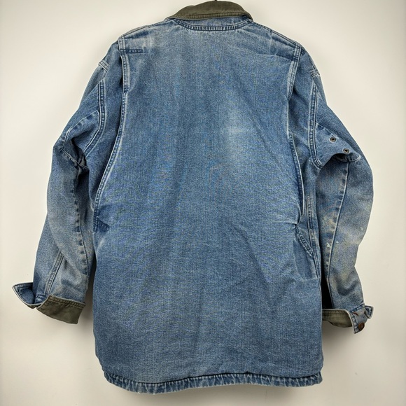 SOLD L.L. Bean Denim Barn Coat Farm Jacket Lined Men’s M Medium Worn In Work - Picture 7 of 16